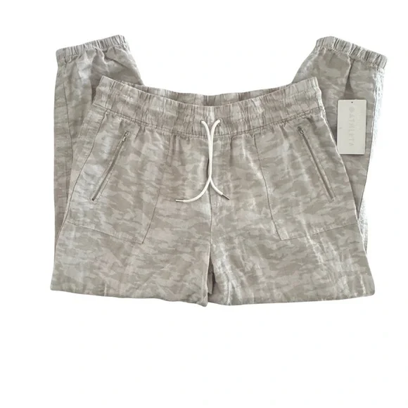 Athleta Cabo Tide Linen Jogger Sz 18 Neutral Camo Beige Mid Rise Zip Pocket NWT - Picture 5 of 13